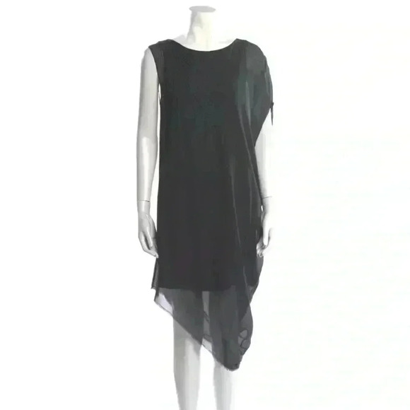 Helmut Lang Gray Silk Draped Sheer Cocoon Midi Dress $395 Women’s Large - Picture 2 of 11